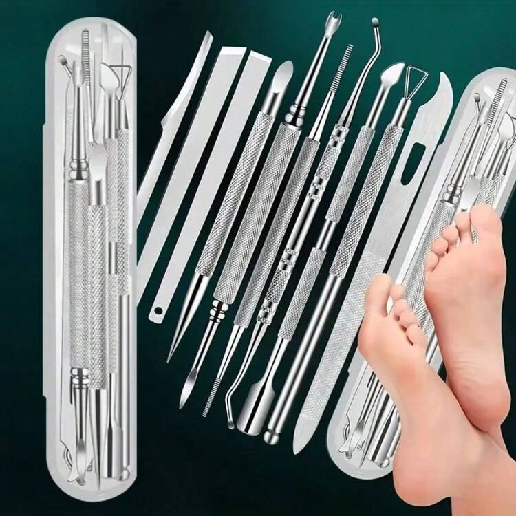 8/10 Pieces Stainless Steel Pedicure Tool Set, Precision Nail Clippers, For Removing Dead Skin And Calluses, Portable Foot Keratin Care Tools - Light Grey - View 2