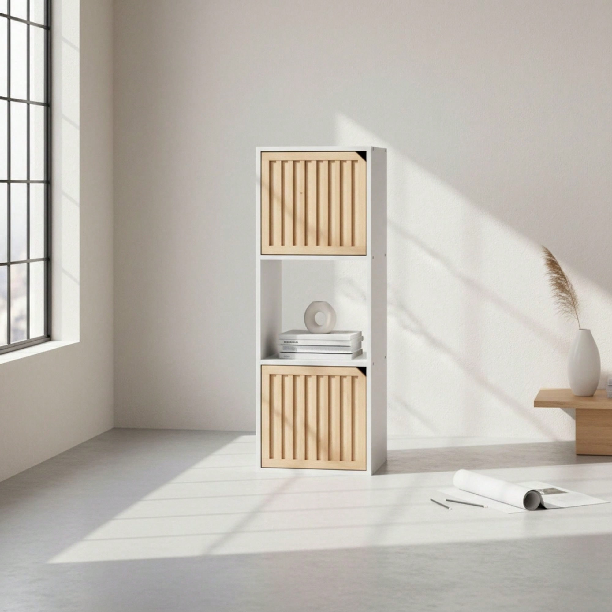 3 Compartment Bookshelf 30x29x87.5 cm White