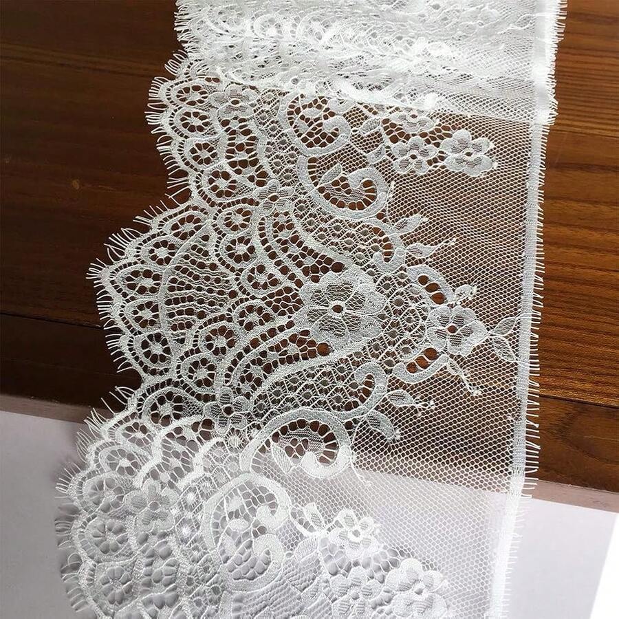 Eyelash Lace Fabric With Floral Pattern 7 Inches Wide Lace Trim Ribbon 120 Inches For Sewing,Decorating, Floral Designing And Crafts - 640 (White),640white - 640white - View 1