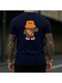 Camiseta Streetwear Urso Estilosos Estampado Masculina Estilosa 100% algodão Leve Confortável Street - Azul Royal - Visão 1