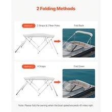 Bimini Top Bootsabdeckung Sonnenverdeck (4 Bögen) aus 600D Polyester mit Rahmen aus Aluminiumlegierung, wasserdichte Sonnenschutz-Bootsmarkise mit Aufbewahrungstasche, 216-229 cm Hellgrau - 4 Bogen 85-90*54 Zoll Hellgrau - Übersicht 4