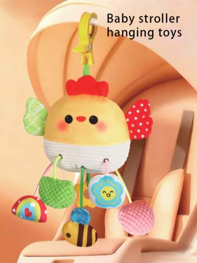 Baby Fluffy Hanging Toys Baby Toy Car Hanging, Cartoon Animal Rattle Pull Toys, Baby Stroller Hanging With Teether, Shaking Rings Stroller Toys For Toddler Boys Girls