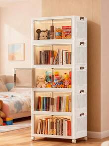 2/3/4/5 Layers    Collapsible Storage Bins With Lids, Folding Storage Box For Home, Kitchen And Office,Stackable Closet Organizer With Wheels, With Doors Cube Storage Containers - White - View 6