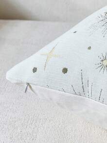 1pc Cream White (No Insert) Star & Moon Pattern Cushion Cover, Modern Comfortable Chenille + Golden Thread Jacquard, Ramadan Holiday Decor Pillow Cover, Suitable For Daily Home Decor, Sofa, Bed, Bedroom, Ramadan Holiday Decor, All Season - Creamy White - View 2