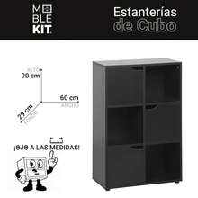 Ecommerc3 MOBLEKIT | Modular Wooden Shelves With Different Compartments And Door Options, Bookcases And Storage Furniture For Bedroom, Kitchen Or Entryway - Black - 6 Compartments + 3 Doors | 60*29*90cm - View 3