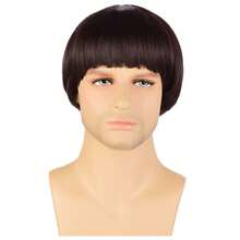 GLAMNOW Short Mushroom Wig For Men-Synthetic 60s Bowl Cut Wigs For Anime Movie Music Costume Halloween Cosplay Party (Dark Brown) - Brown - View 3