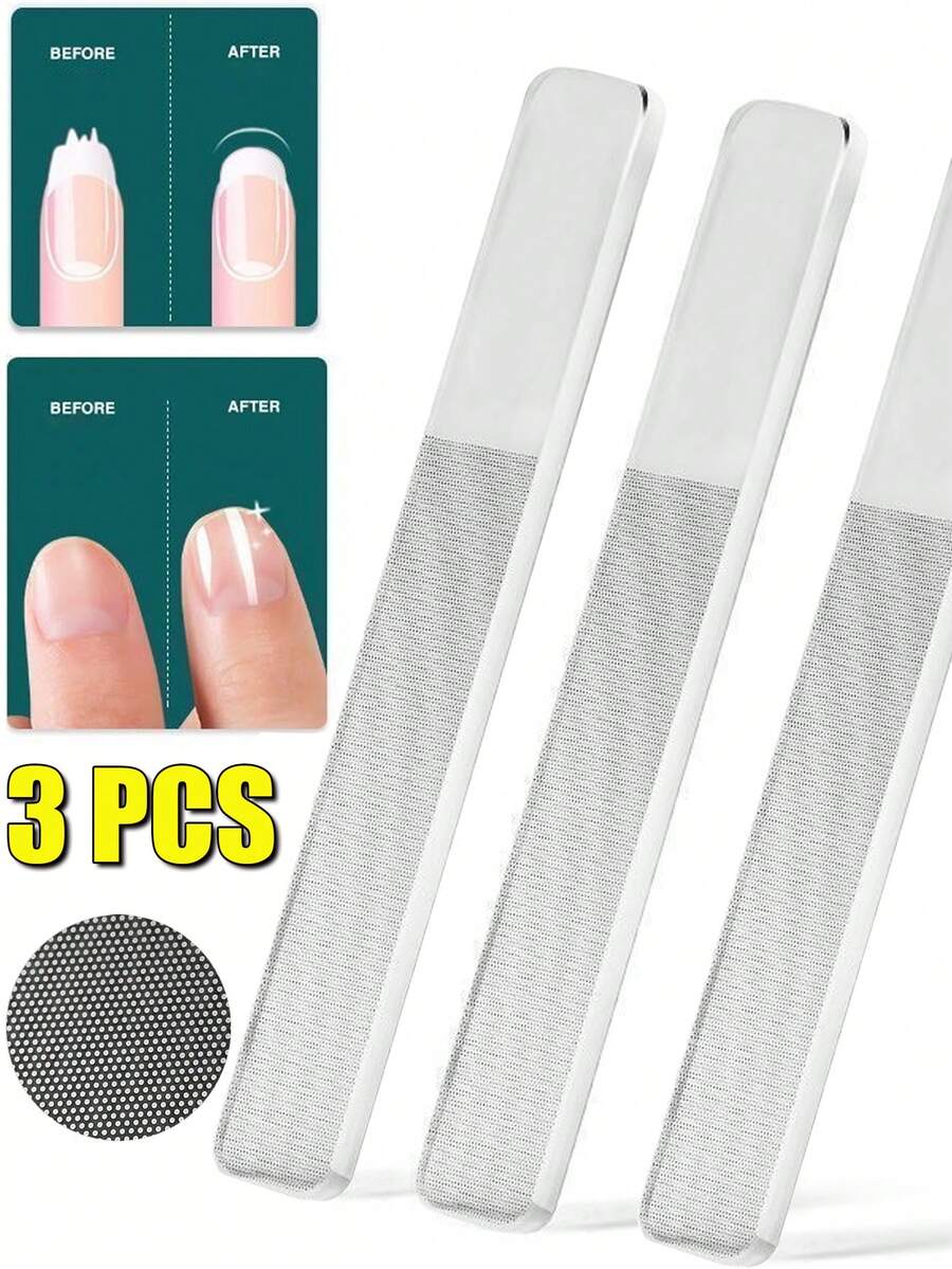3 Pieces/1Pc Nano Shiner Files Glass Natural Nail Files Crystal Nail Shiner Buffer Polisher With Case For Natural Nails - Clear - View 1
