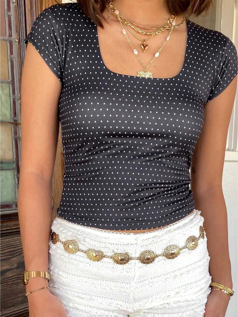 Women's Square Neck Sleeveless Double-Layer Tank Tops Basic Tight T Shirts Clothing For Everyday Use - Black - View 1