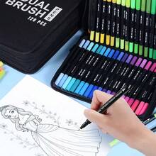 双头马克笔，细头和软头双头美术马克笔，适合成人和学生用于涂色、书写信件、写作、计划本、日记、笔记、书法、绘画、艺术和手工制作，是学校用品，也是返校必备品。 - 彩色 - 查看 2