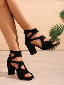 Women's High Heel Sandals Casual Hollow Out Open Toe Platform Sandals - Black - View 1