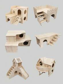 木制仓鼠屋，DIY仓鼠天堂，仓鼠藏身处，包含多个房间，适合仓鼠或类似体型的宠物，玩具配件 - 彩色 - 查看 1