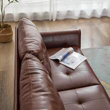 2026 New Version 61" Chestnut Brown Mid Century Modern Tufted Faux Leather Loveseat 2 Seat Sofa Couch For Small Spaces Living Room Office Bedroom - màu nâu - Xem 8