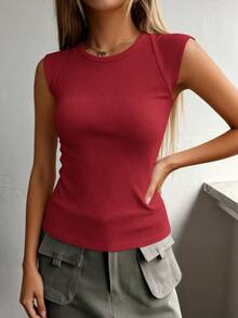 PRETTYGARDEN Women's Summer Clothes Tanktop Casual Ribbed Cap Sleeve Slim Fitted Knit Basic Cute Tops Tee Shirts  Fashion Vacation Wine Red Clothes Tops For Women - 酒紅色 - 查看 5