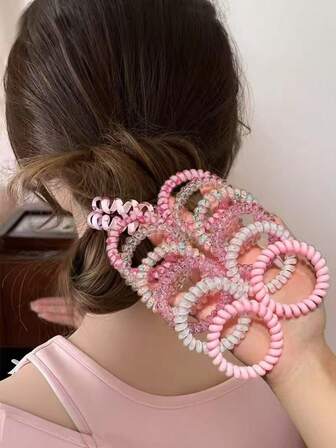 糖果色螺旋发圈，渐变色螺旋发圈，不伤发无缝发圈，适合日常佩戴和外出的多功能发圈，发圈