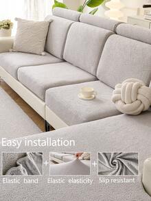 1pc Stretch Thickened Warm Sofa Cover, Non-Slip Full Coverage Sofa Seat Cover, Suitable For All Seasons, Fabric Sofa Slipcover, Machine Washable, Dust-Proof, Pet-Friendly, Decorative Sofa Protector, Adjustable For Corner Sofa, Applicable To Bedroom, Office, Living Room Combination And L-Shaped Sofa Blanket And 1/2/3/4 Seat Covers - Light Grey - View 8