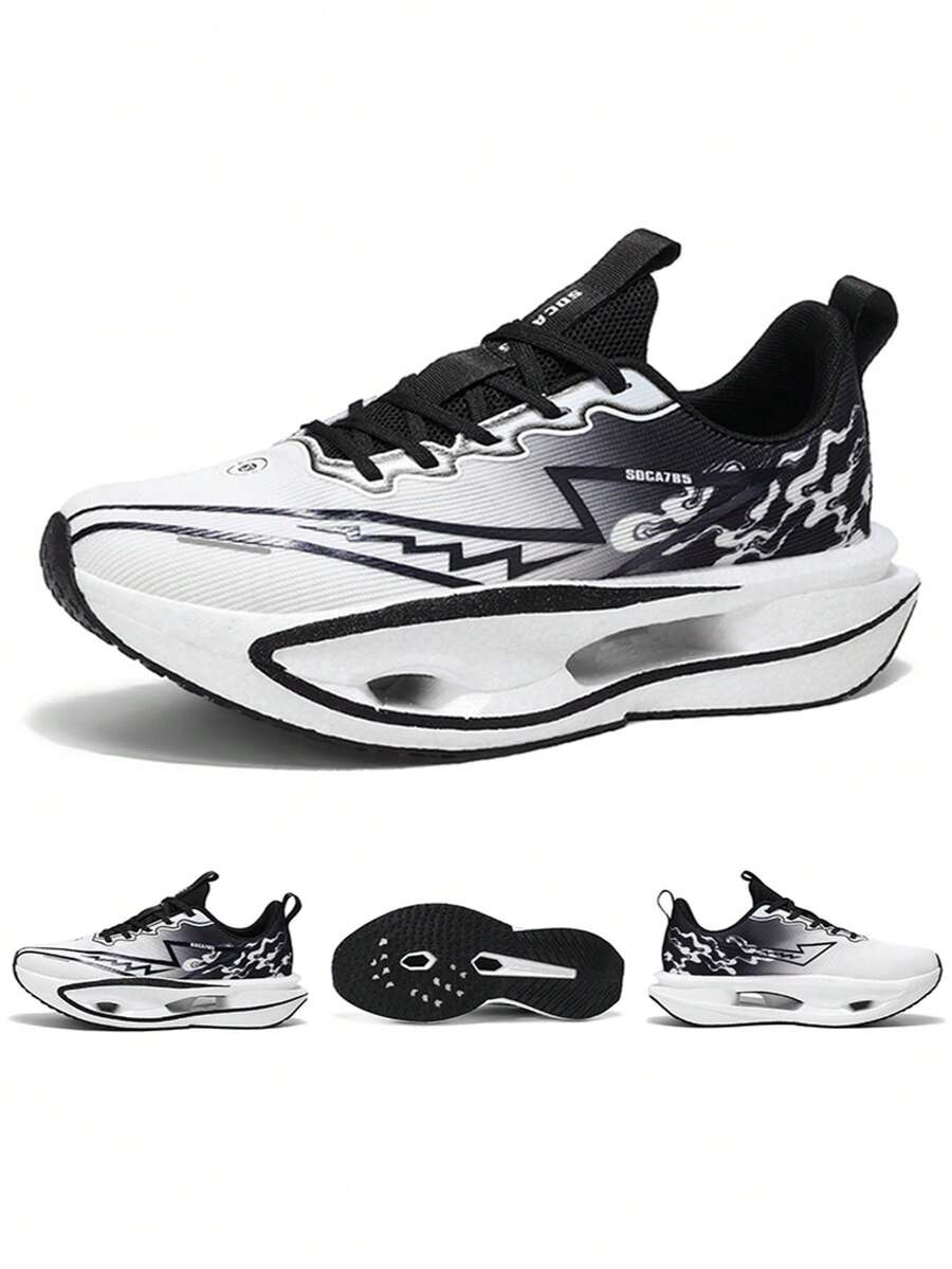 加大码男士碳纤维板专业跑步鞋，爆米花鞋底，双面加厚运动鞋，适合户外跑步，秋冬季 - 白色 - 查看 1