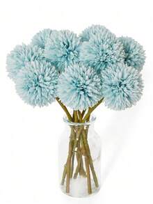 8/16 Inch Artificial Chrysanthemum, Dandelion And Hydrangea Flower Bouquet, Suitable As Gift For Friends, Brides Or Wedding Decoration, Also For Home, Office, Cafe, Party And Wedding Decor - Mint Blue - View 6