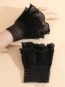 1 Pair Chiffon Ruffled Cuff Sleeves, Cute Lace Floral Arm Warmers, Layered Lace Bell Sleeve Cuffs Decorative Collar Gloves, Autumn/Winter - White - View 6
