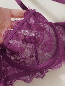 1 Set Women Lace Embroidery Wireless Bra And Panty Set - Purple - View 6