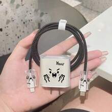 5pcs Cartoon Puppy Bow USB Cable Protector Set, Compatible With Iphone 18W/20W/35W Fast Charging Cable, Cute Puppy Pattern Design, Data Cable Head Protector, Cable Storage Box | Epoxy Design | Durable Cable Protector, Cable Storage Box - Transparent 4 - View 1