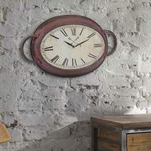 MX   Stonebriar Rustic Farmhouse Oval Metal Wall Clock with Red Rust Finish Shabby Chic and DIY Home Decor Accents for the Kitchen Living Room and Bedroom Battery Operated - óxido - Ver 5