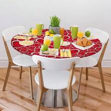Valentines Decoration Round Fitted Tablecloth Red Round Table Cover With Elastic Wipeable Polyester Circle Outdoor Table Cloths For Kitchen Picnic Party Patio Holiday Decor Fit For 40\-44\ Tables,42inch(Round),A03:ValentinesDecor - A03:情人節裝飾 - 查看 9