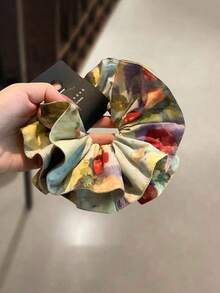 1pc Double Layer Tie Dye Print Pleated Scrunchie, Fashion Creative Daily Commute Hair Accessory - Multicolor - View 7