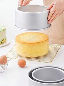 1pc Detachable Halloween Celebration 4"/ 5"/ 6"/ 7"/ 8"/ 9"/ 10"/ 12"/ 14" Round Anodized Removable Bottom Cake Pan, Aluminum Alloy Baking Mold For Sponge Cake - 銀色 - 查看 1
