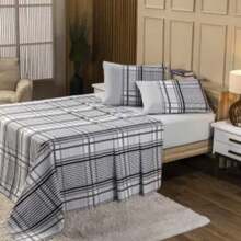 Cotton Sheet Set 4 Pieces Single Double Queen King - GRAY CHECKERED - View 1