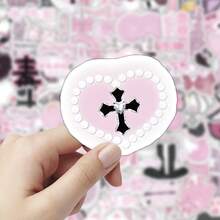 103 PCS Y2K Pink Anime Stickers, Sweet Edgy Dark Kawaii With Hearts, Cartoon Characters & Japanese Text, Aesthetic Vinyl Decals For Journal, Skateboard, Tech Devices Decor - Pink - View 6