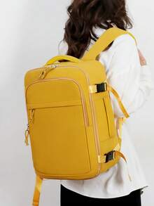 1 pieza Mochila de viaje ligera de gran capacidad, bolso de trabajo para mujer, portátil con diseño de correa para equipaje. Mochila de estilo universitario con compartimento para zapatos. B - Amarillo - Ver 5