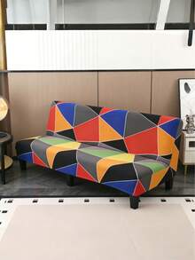 无扶手印花沙发床罩，弹性全包覆式沙发套，针织牛奶丝面料，四季皆宜 - 彩色 - 查看 4