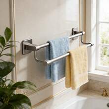 Multi-Function Towel Rack, Drill-Free Bathroom Storage Shelf, Toilet Vanity Organizer Hanger, Also Suitable For Kitchen - Grey - View 1