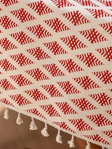 1 pièce Nappe rectangulaire bohème, motif géométrique de losanges rouges, décoration de franges beiges, lavable, nappe de table à manger, décoration de dessus de table, décoration de fête, nappe de fête, convient pour les rassemblements, les dîners, les fêtes, toutes les saisons - Rouge - Voir 14
