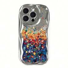 [Compatible con iPhone 11, 12, 13, 14, 15, 16, , Promax,  Funda de Smartphone de Alta Gama y Estilo con Onda Crema Electrochapada - Plateado - Ver 5