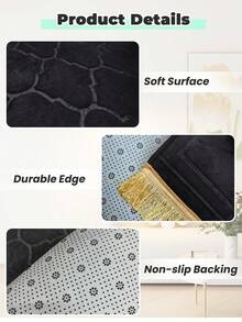1pc Black Flannel Muslim Prayer Mat, Thick Sponge Soft Directional Mecca Prayer Carpet, Ramadan Home Decor Rug With Classic Embossed Design - Black - View 4