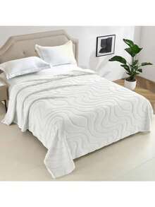 1pc Super Soft Taffeta Plaid Wavy Thickened Blanket - Double Layer Design, Multiple Colors Available, Thick Yet Lightweight, Suitable For Comfortable Napping, Sofa Leisure, Office, Bedding, Camping And Travel - Suitable For Single Or Double Use, All Seasons - Ideal Gift For Valentine's Day, Mother's Day, New Year - White - View 3