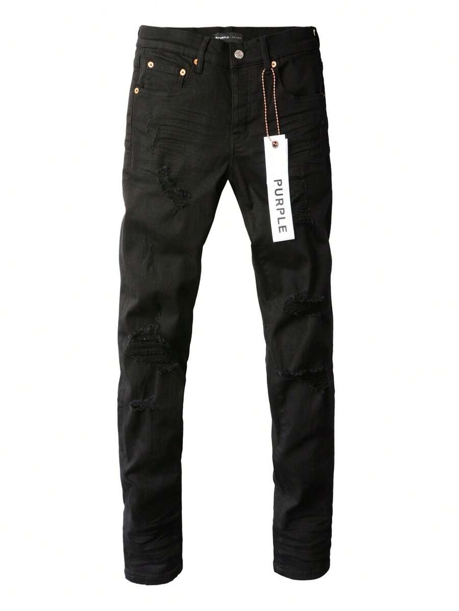 Men Slim Fit Skinny Ripped Distressed Jeans Fashion Denim Pants With Holes Vintage Style Stretchable Comfortable Casual Wear For Daily Outfits  Streetwear - màu đen - Xem 1