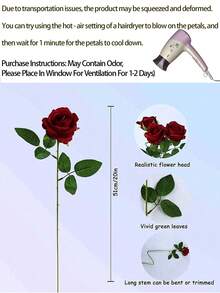 6/12支仿真深红色玫瑰，假玫瑰，适用于DIY婚礼花束、桌面装饰、新娘送礼会、情人节装饰、婴儿派对、婚礼装饰、妈妈礼物、鲜花装饰、婚礼配饰、玫瑰、情人节礼物、人造花、圣诞节、卧室装饰、餐桌摆饰、闺蜜礼物、家居装饰、卧室配件