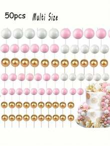 50/66/108/120个彩色球形蛋糕装饰，泡沫球蛋糕装饰，球形蛋糕顶饰，烘焙装饰，适用于婚礼、周年纪念、生日、圣诞节、万圣节、感恩节等场合。（黑色、银色、白色、金色）。婚礼和周年纪念派对 - DIY蛋糕装饰，波西米亚风格蛋糕装饰，各种主题蛋糕装饰，生日蛋糕装饰，男士蛋糕装饰（多种颜色） - 彩色 - 查看 24