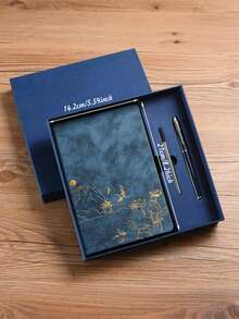 Personalized Notebook Set, Customized Stationery Set With Pen, Leather Cover, Personalized New Work Gift, Christmas Gift, Professional Office Gift, Men's Gift, Year-End Thank-You Gift, Suitable For Attending Meetings - Multicolor - View 10