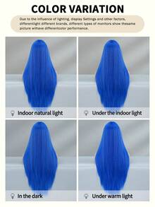 NAMM 28Inch Extra Long Straight Blue Wigs For Women Gorgeous Nature Looking Wigs With Full Bangs,High Density Fluffy Synthetic Heat Resistant Fiber Hair,Goth Costume Wig For Anime Cosplay Wear, Music Festival Party Use - 藍色 - 查看 7