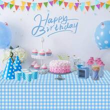 3 Pcs Light Blue Gingham Tablecloth Decorations, Disposable Plastic Blue Checkered Tablecloth Buffalo Plaid Table Cover For Outdoor Picnic, Kitchen, Holiday Birthday Party Supplies,54 X 108 Inch,LightBlue - Lightblue - 查看 5