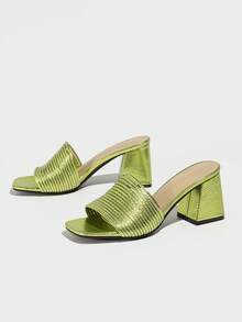 Giày sandal cao gót nữ với quai đan, họa tiết da rắn ánh kim màu trơn, màu xanh lá chanh, kiểu dáng đa năng, gót dày, hở mũi, thích hợp cho hộp đêm, tiệc tùng, kỳ nghỉ, bãi biển, sandal nữ thanh lịch. - màu xanh lá - Xem 6