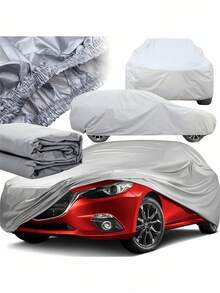 Waterproof Car Cover, All Weather UV Sun Rain Snow Protection Full Exterior Auto Cover, Windproof Dustproof Sedan Vehicle Cover With Elastic Bottom Edge, Universal Fit For Outdoor Parking - Silver - View 5