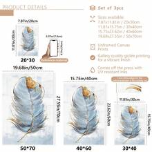Set de 3 piezas Pluma azul y dorada, arte de pared, set de decoración de galería moderna Índigo marino, póster de decoración de pared, decoración de pared de lienzo, regalo ideal/set para pasillo, dormitorio, sala de estar, arte de pared de lienzo, pósteres para habitación, decoración del hogar, decoración de habitación estética, artículos de decoración de habitación. Decoración de habitación, marco opcional - Multicolor - Ver 9