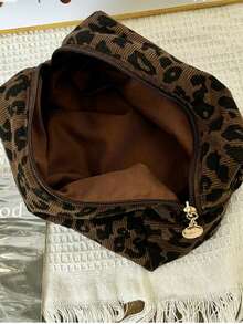 Cord-Leopard Muster Make-up Tasche - Strapazierfähiger Polyester, Make-up Tasche mit Reißverschluss, geeignet für Reisen und täglichen Gebrauch, Kosmetik Reise Etui, modische Aufbewahrungstasche - Braun - Übersicht 3