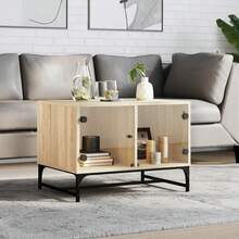 Tavolino vidaXL con ante in vetro, rovere Sonoma, 68,5x50x50 cm - Castano - Visualizzare 2