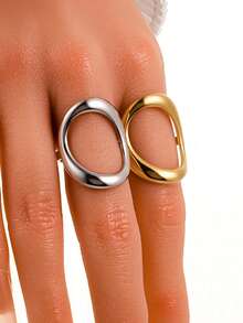1pc Minimalist Geometric Open Ring, Adjustable Stainless Steel 18K Gold Plated Waterproof Jewelry For Daily Wear - Geometry - View 2