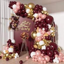 96pcs Burgundy Gold And Blush Pink White Balloon Arch Kit For Birthday, Wedding, Bridal Shower, Gender Reveal, Baby Shower, And Party Decorations. Elegant Metallic Mix With Soft Tones Creates A Luxurious Romantic Atmosphere, Perfect For DIY Garland, Backdrops, And Event Styling - Burgundy - View 1